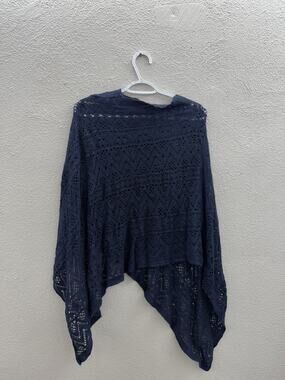 Britts Knits Womens Poncho One Size Blue Lightweight Open Knit Pullover